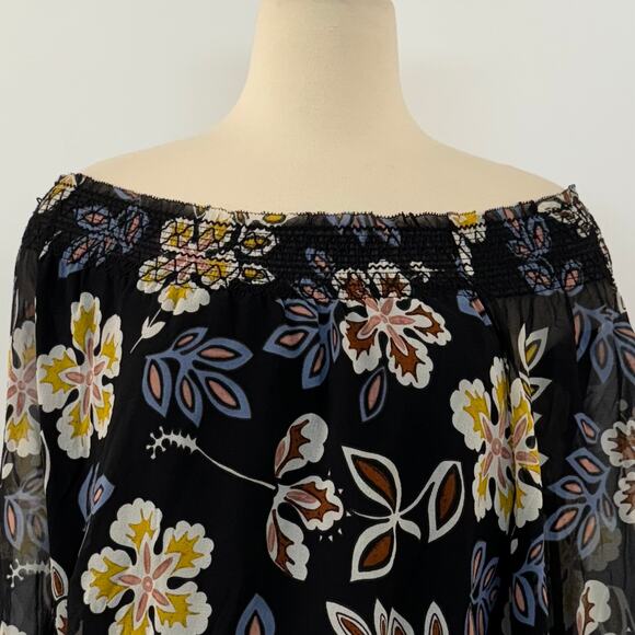 Tory Burch Indie Silk Floral Print Top Blouse Off-The-Shoulder | Size 2 - Picture 3 of 12